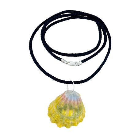 Sunrise Shell O'ahu Kumihimo Braided Black Silk Necklace-Sterling Silver