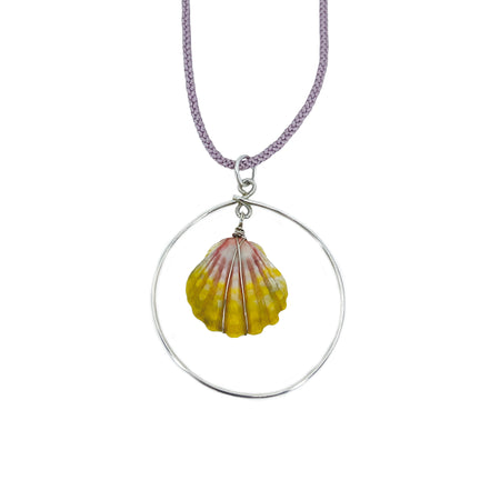 Halo Sunrise Shell O'ahu Kumihimo Braided Lavender Silk Necklace-Sterling Silver