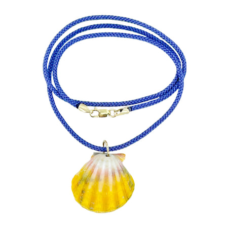 Sunrise Shell O'ahu Kumihimo Braided Purple Silk Necklace-14K Yellow Gold