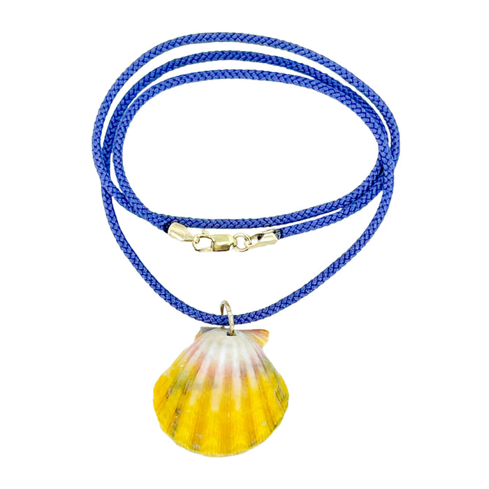 Sunrise Shell O'ahu Kumihimo Braided Purple Silk Necklace-14K Yellow Gold