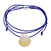 Adjustable O'ahu Sunrise Shell Kahelelani Puka Kumihimo Braided Blue Silk Necklace-Sterling Silver
